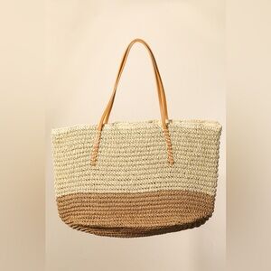 Fame Straw Braided Beach Tote Bag